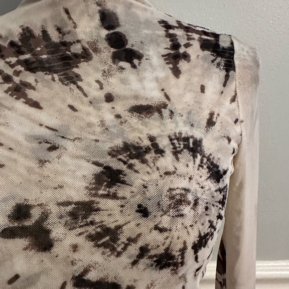 IRIS Mesh Long Sleeve Brown And Creme Tie Dye top M - Picture 3 of 8